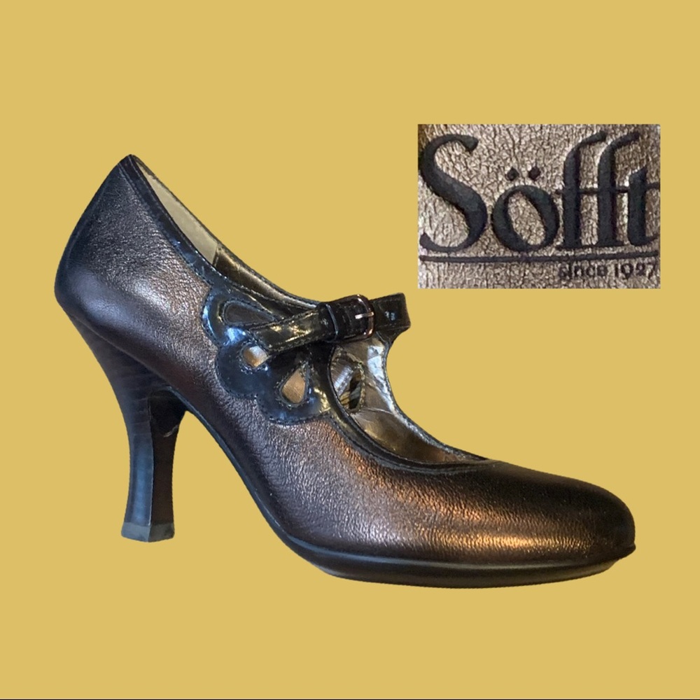 Bronze Leather/Patent Leather Mary Jane Heels By Soff… Gem